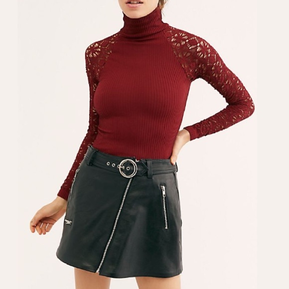 Free People Rib And Lace Turtleneck Top XS/S - Picture 4 of 12